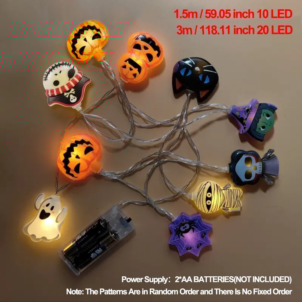Halloween LED String Lights Battery Powered Ghost Witch Cat Pumpkin Spider Web Skeleton Mummy Pirat 2