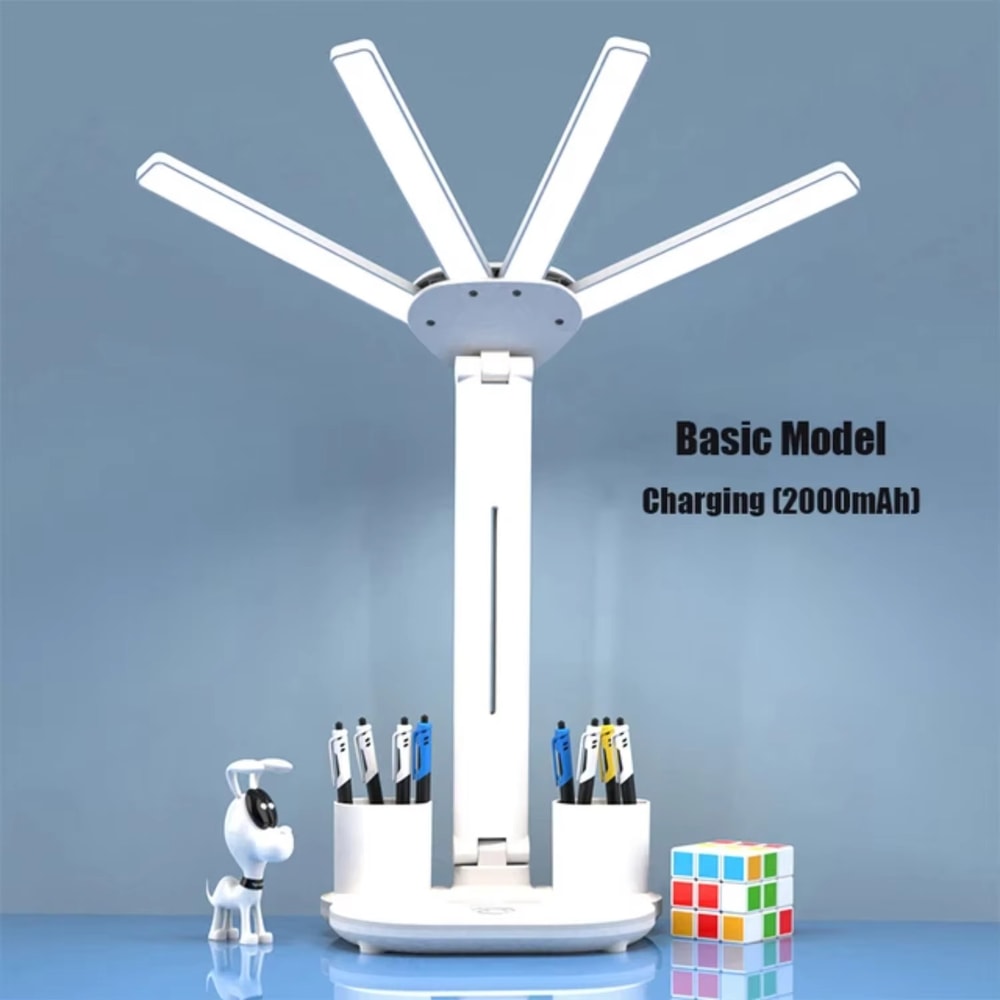 Multifunction Desk Lamp with Fan and Clock Foldable USB Rechargeable LED Desk Lamp