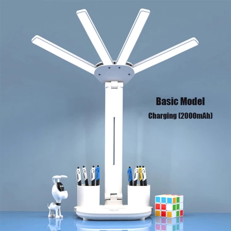 Multifunction Desk Lamp with Fan and Clock Foldable USB Rechargeable LED Desk Lamp