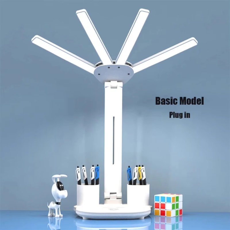 Multifunction Desk Lamp with Fan and Clock Foldable USB Rechargeable LED Desk Lamp