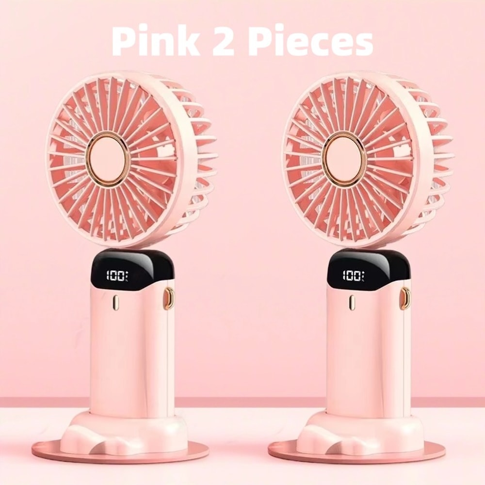 Foldable Portable Neck Fan USB Rechargeable Mini Fan With Display And Phone Stand 7