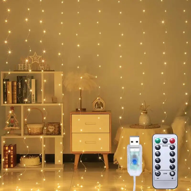 USB LED Curtain Lights Fairy Window Garland for Bedroom and Wedding Decor
