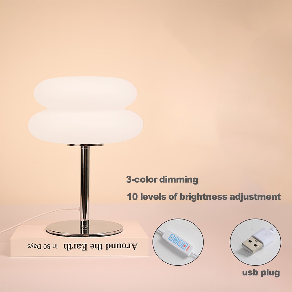 Creamy Style USB Bedside Table Lamp Tri Color Dimmable Nightstand Light