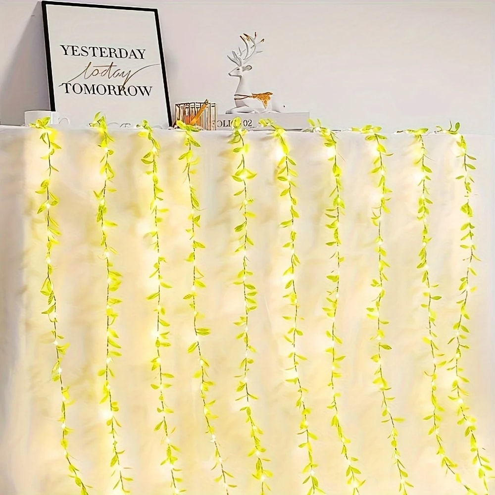 Willow Leaf Curtain String Lights Battery-Powered Decorative Lamp