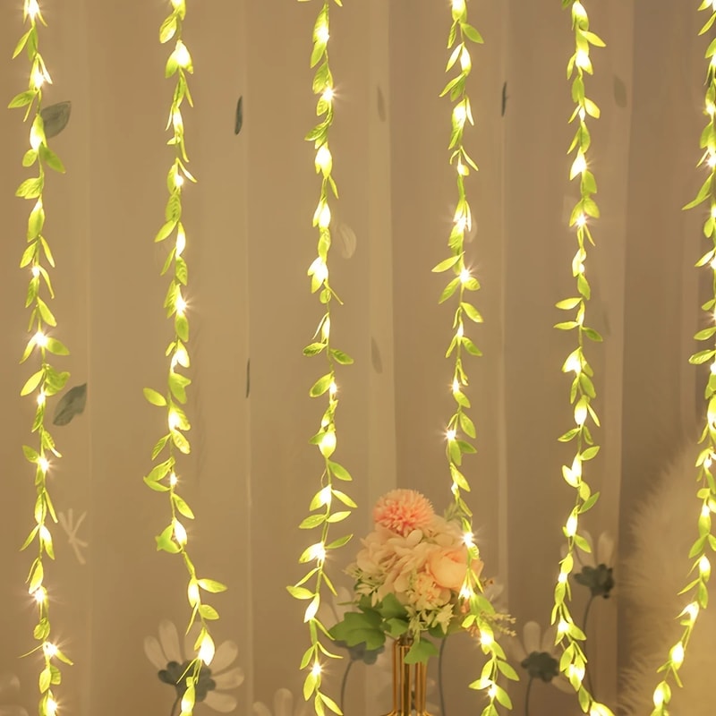 Willow Leaf Curtain String Lights Battery-Powered Decorative Lamp