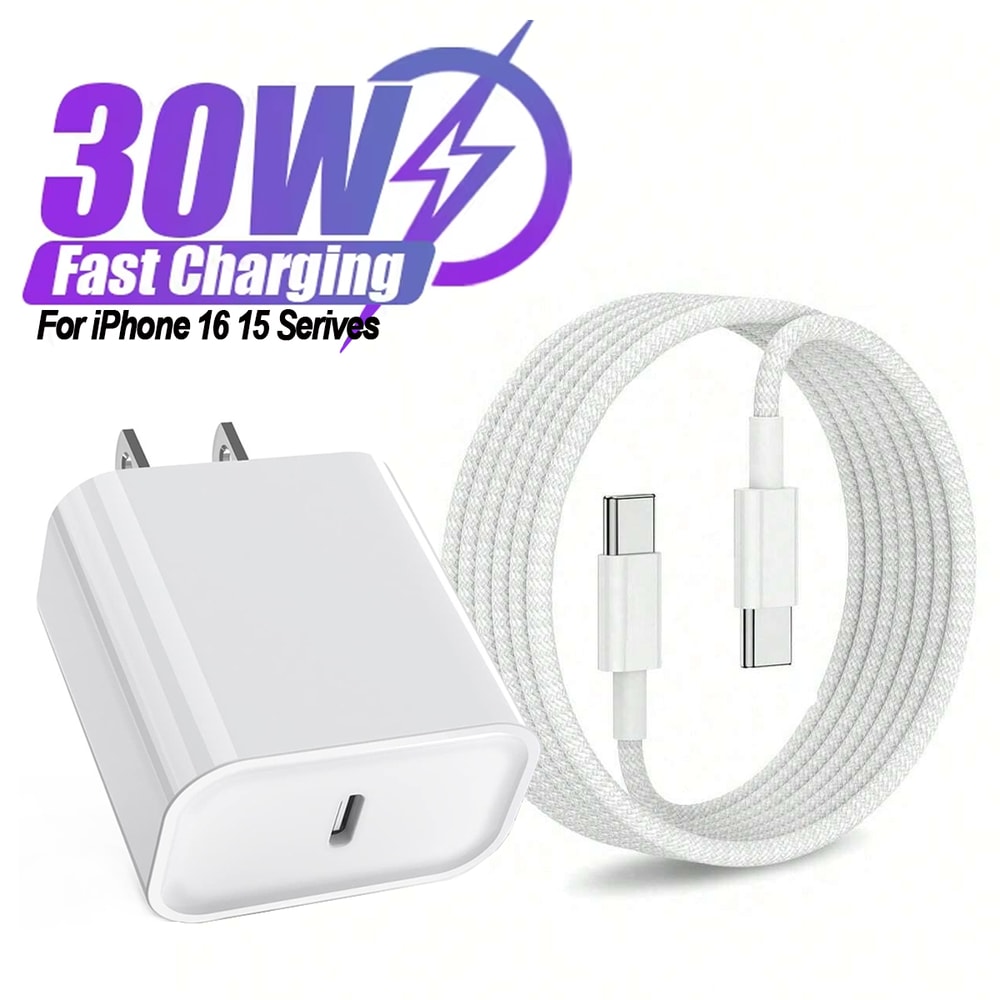 Fast Charger Set with USB-C Port & Braided Type-C Data Cable