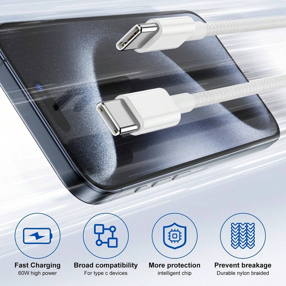 Fast Charger Set with USB-C Port & Braided Type-C Data Cable