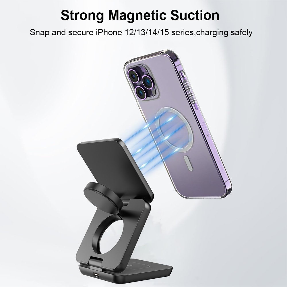Foldable Magnetic Wireless Charger Stand Fast Charging Station For Smartphones Earbuds Watch 2