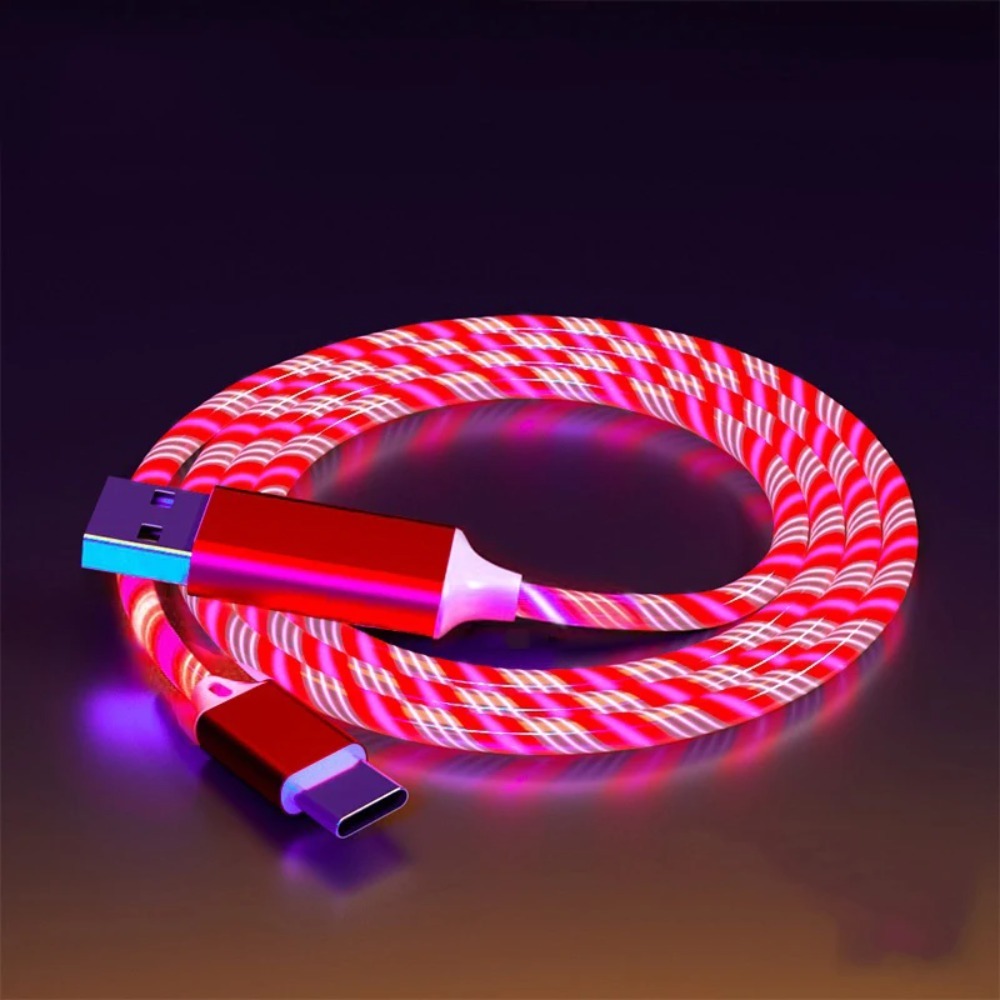 Luminous LED Type C Cable With Flowing Streamer Light Fast Charging USB C Cord 5