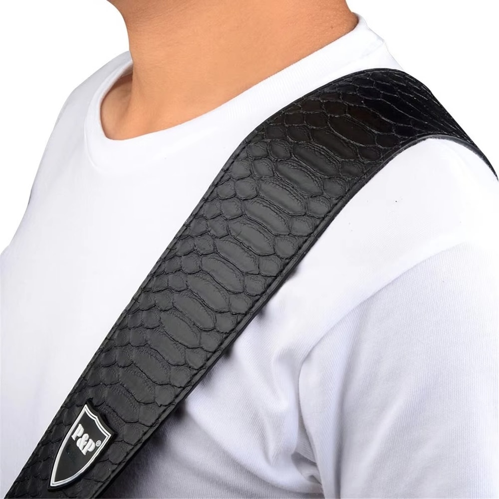 Guitar Strap Genuine Leather Adjustable Soft Embroidered Belt For Classical Bass Guitars Premium M 3