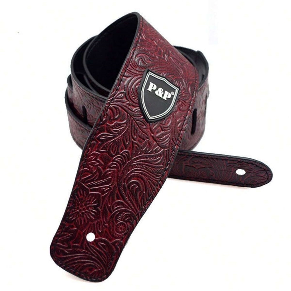 Guitar Strap Genuine Leather Adjustable Soft Embroidered Belt For Classical Bass Guitars Premium M 7