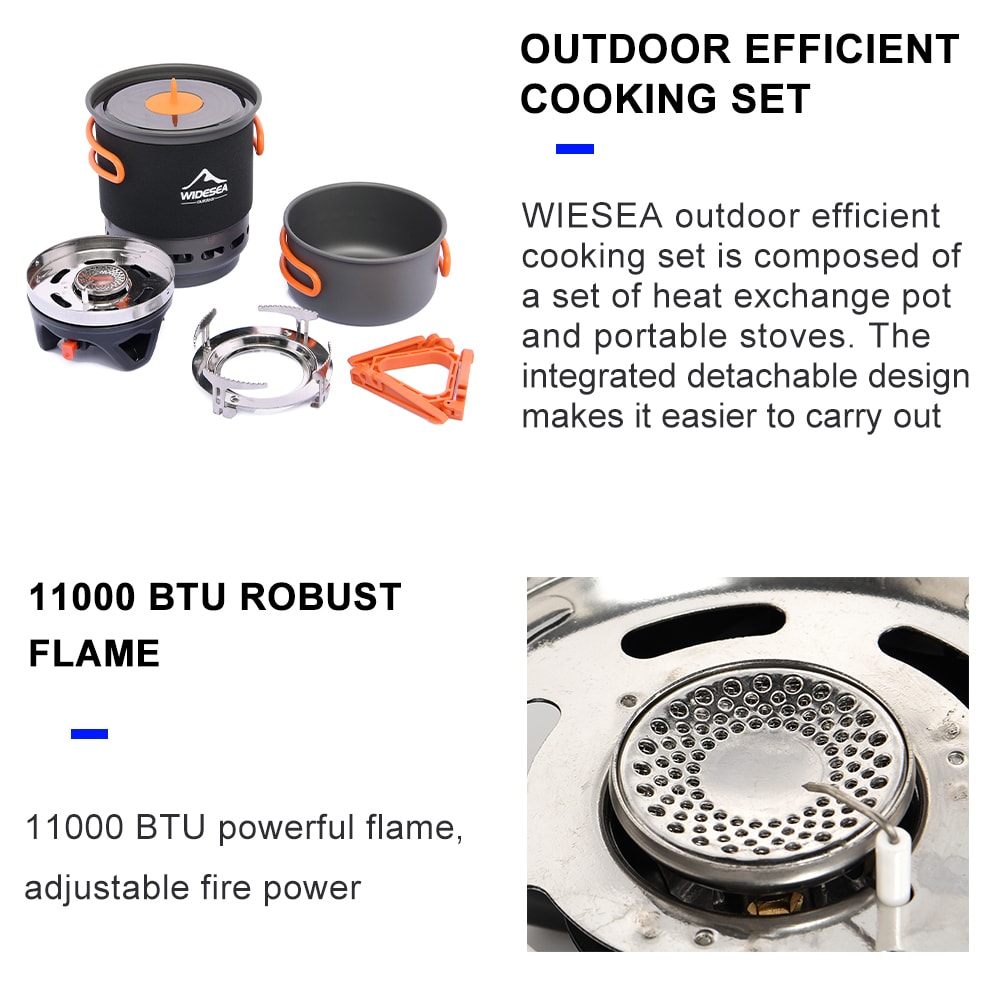 Outdoor Camping Cooking System With Heat Exchanger Portable Gas Burner Stove Cookware Set 5