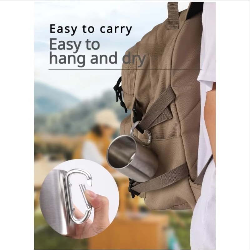 Portable Stainless Steel Travel Mug With Carabiner Hook Outdoor Camping Hiking Cup 1