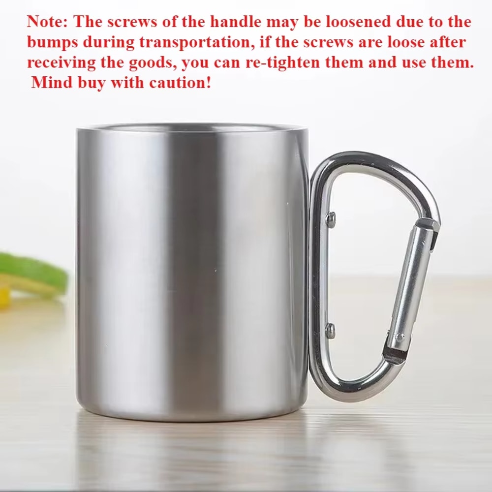 Portable Stainless Steel Travel Mug With Carabiner Hook Outdoor Camping Hiking Cup 2