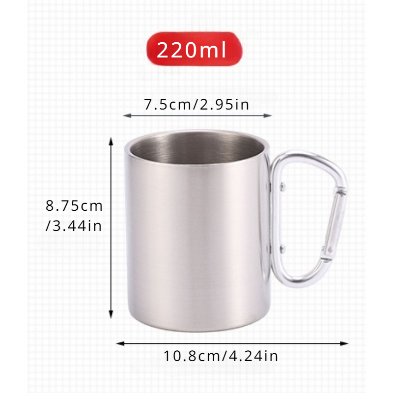 Portable Stainless Steel Travel Mug With Carabiner Hook Outdoor Camping Hiking Cup 5