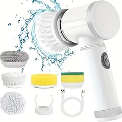 cordless electric spin scrubber with interchangeable brush heads for deep cleaning kitchen, bathroom, and car