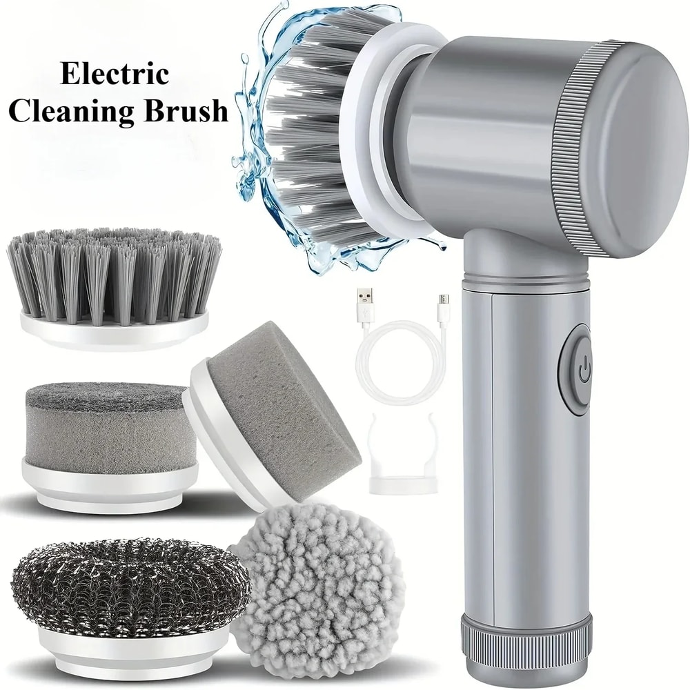Cordless Electric Spin Scrubber with Interchangeable Brush Heads for Deep Cleaning Kitchen, Bathroom, and Car