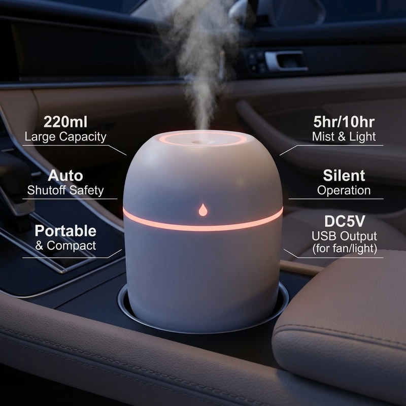 Portable USB Ultrasonic Humidifier Essential Oil Diffuser For Car Home 1