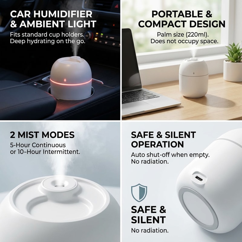Portable USB Ultrasonic Humidifier Essential Oil Diffuser For Car Home 3