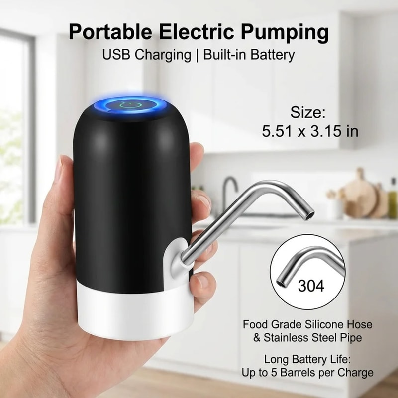 Wireless Electric Water Pump Dispenser USB Rechargeable, Automatic Bottle Pump for Convenient Water Dispensing