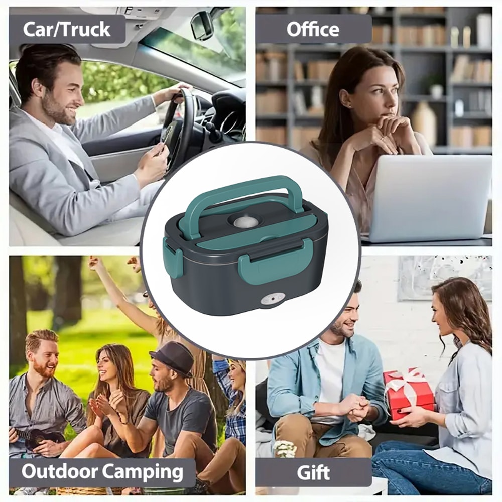 Electric Lunch Box Stainless Steel Heated Food Warmer Set Portable Meal Tray For Work And Travel 4