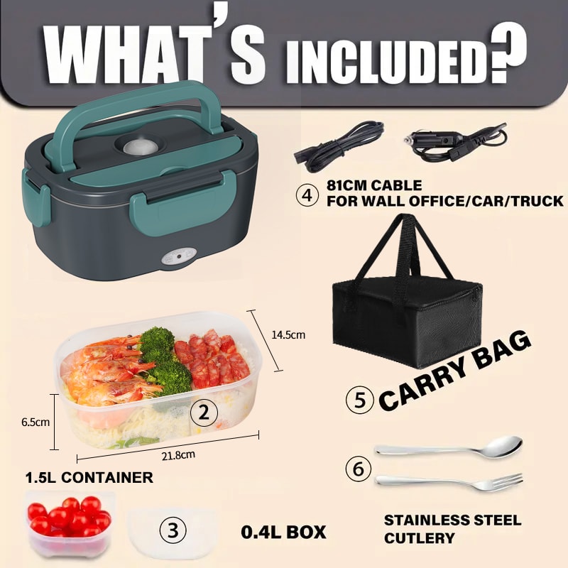 Electric Lunch Box Stainless Steel Heated Food Warmer Set Portable Meal Tray For Work And Travel 2