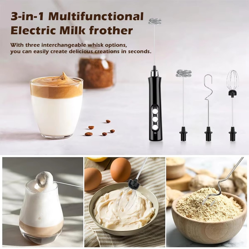 Wireless Rechargeable Electric Milk Frother Speeds Handheld Foam Maker For Latte Cappuccino Hot Cho 1