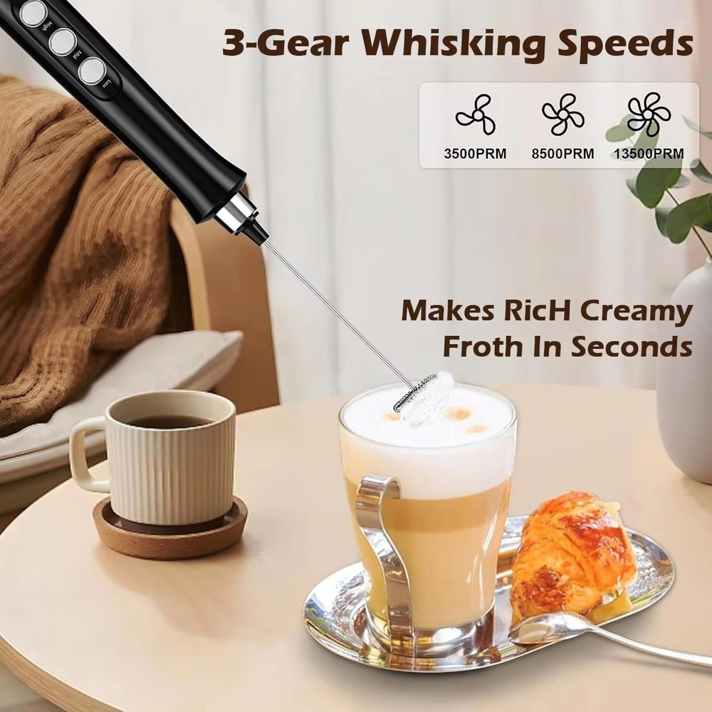 Wireless Rechargeable Electric Milk Frother Speeds Handheld Foam Maker For Latte Cappuccino Hot Cho 2