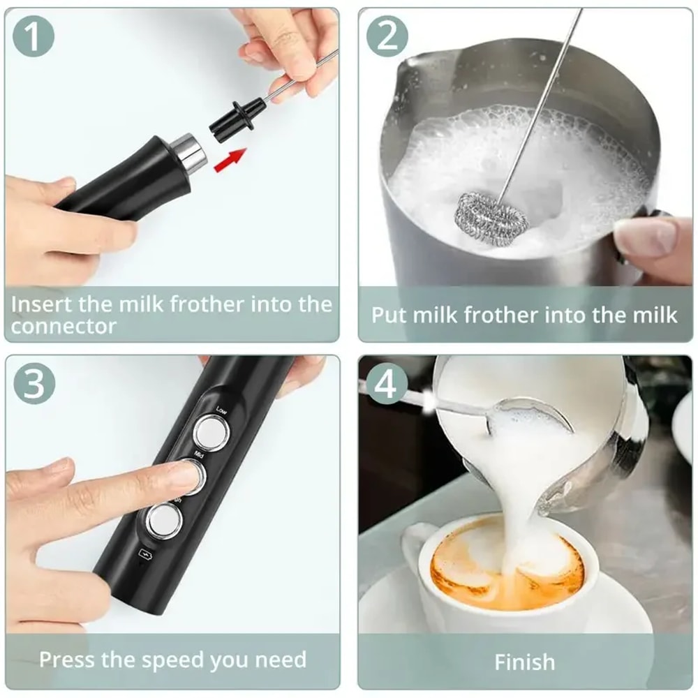 Wireless Rechargeable Electric Milk Frother Speeds Handheld Foam Maker For Latte Cappuccino Hot Cho 4