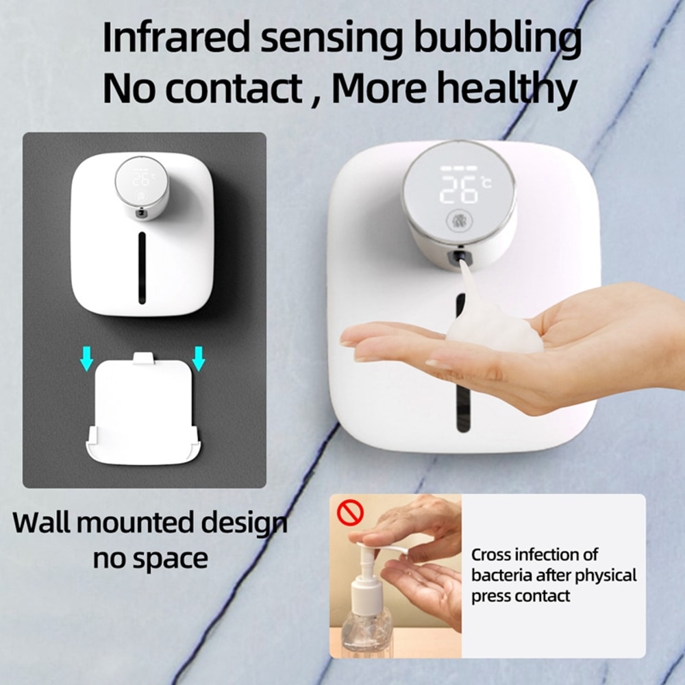 Wall-mounted Automatic Soap Dispenser Touchless Foam Soap Dispenser with LED Digital Display, USB Rechargeable.