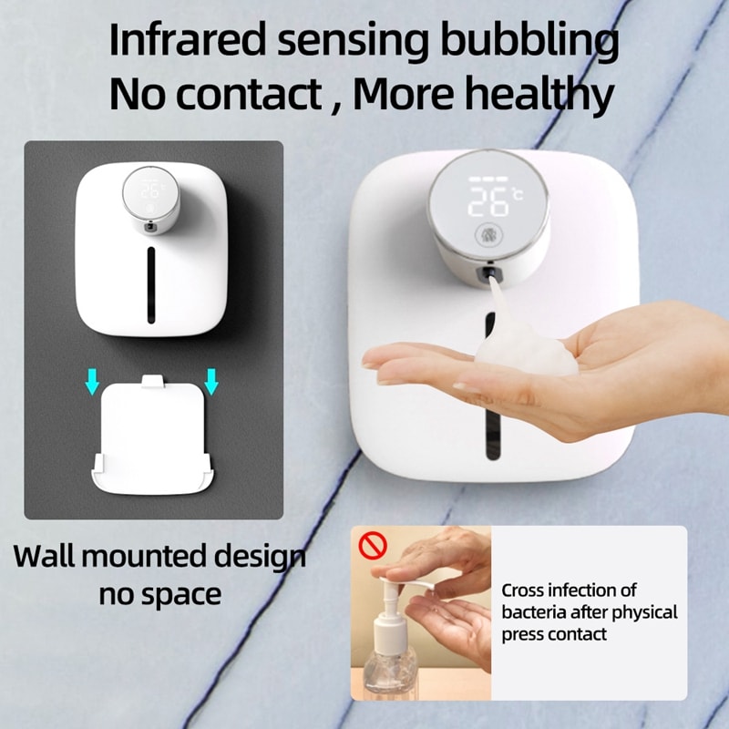Wall-mounted Automatic Soap Dispenser Touchless Foam Soap Dispenser with LED Digital Display, USB Rechargeable.