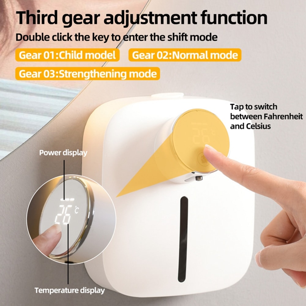 Wall-mounted Automatic Soap Dispenser Touchless Foam Soap Dispenser with LED Digital Display, USB Rechargeable.