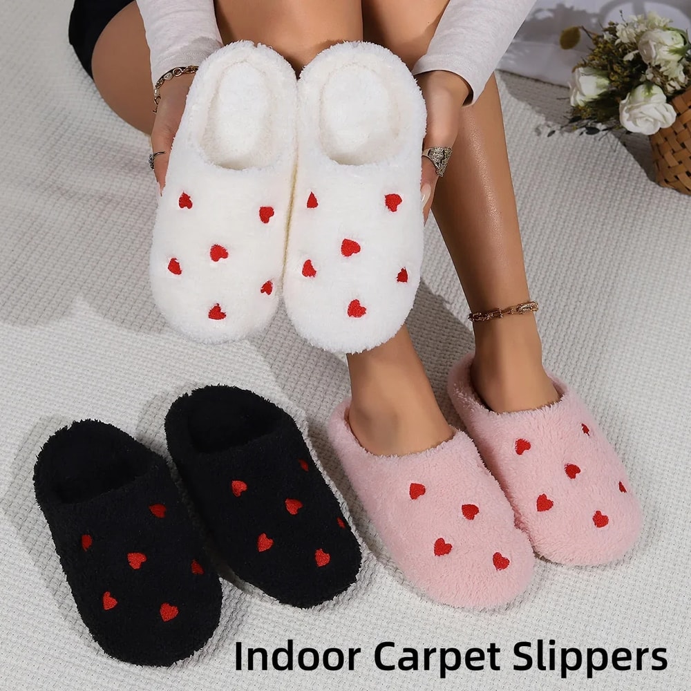 Winter Womens HeartShaped Slippers Soft Sole Indoor Shoes For Comfortable And Silent Walking 0
