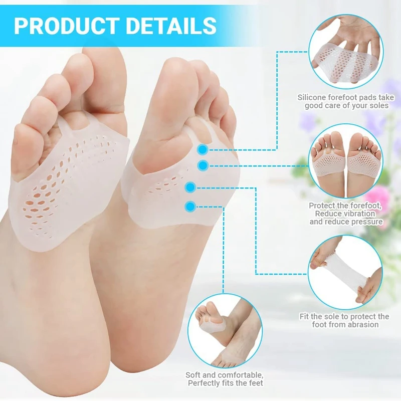 Silicone Gel Heel Protectors Metatarsal Pads Forefoot Cushions For Ultimate Foot Comfort 4