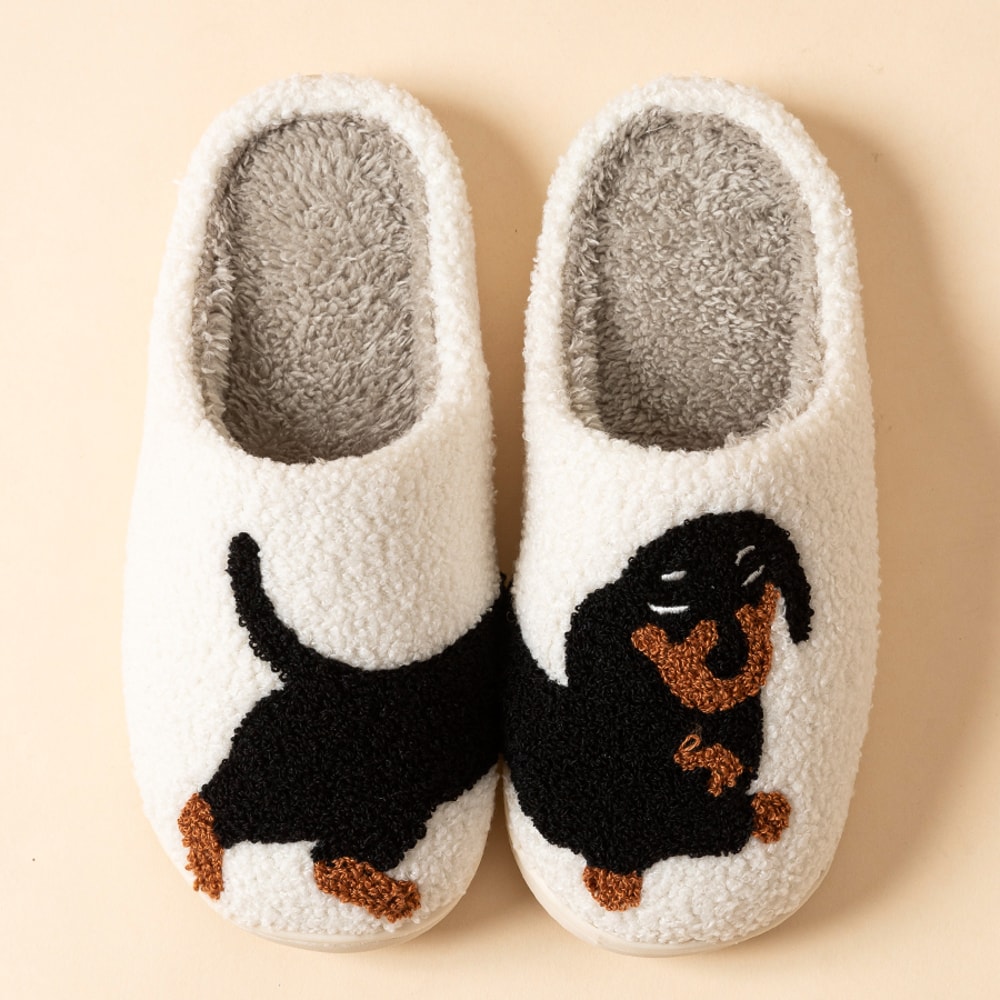 Cartoon Dachshund Dog Slippers For Women Cozy Warm And Lightweight Indoor Winter Slippers 0