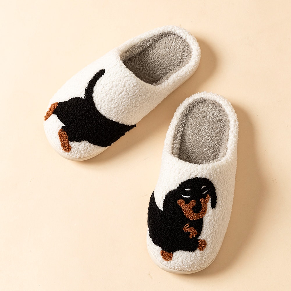 Cartoon Dachshund Dog Slippers For Women Cozy Warm And Lightweight Indoor Winter Slippers 2