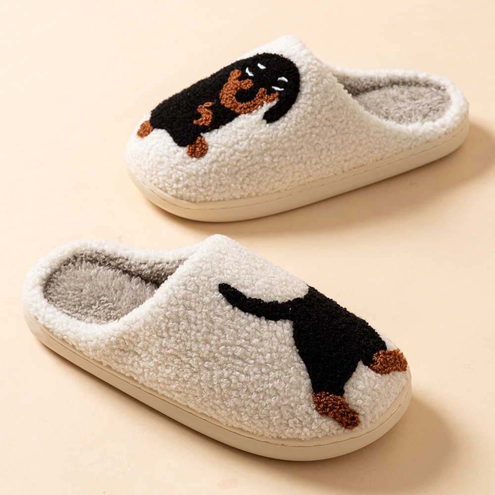 Cartoon Dachshund Dog Slippers For Women Cozy Warm And Lightweight Indoor Winter Slippers 4