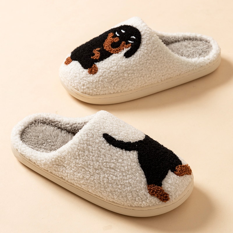 Cartoon Dachshund Dog Slippers For Women Cozy Warm And Lightweight Indoor Winter Slippers 4