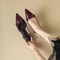 Summer French Wine Red Pointed Patent Leather Mid-Heel Sandals for Women Retro Skinny Heel Overhead Back Empty Shoes