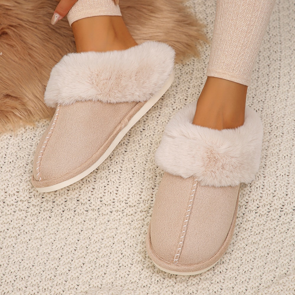 Cozy Faux Fur Winter Slippers For Women Lightweight Closed Toe Cotton Indoor Slides 1