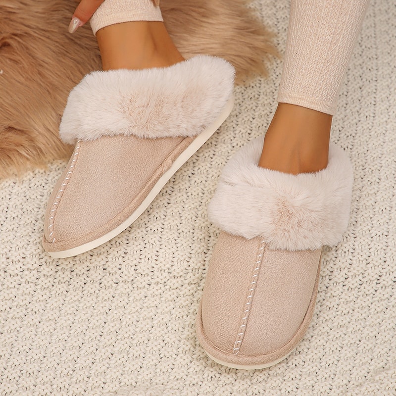 Cozy Faux Fur Winter Slippers For Women Lightweight Closed Toe Cotton Indoor Slides 1
