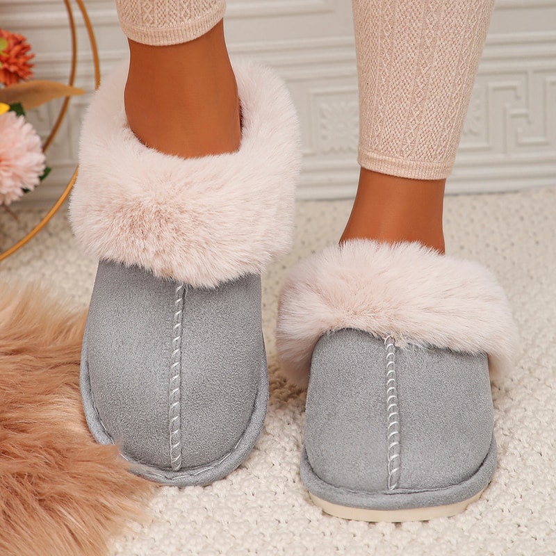Cozy Faux Fur Winter Slippers For Women Lightweight Closed Toe Cotton Indoor Slides 2