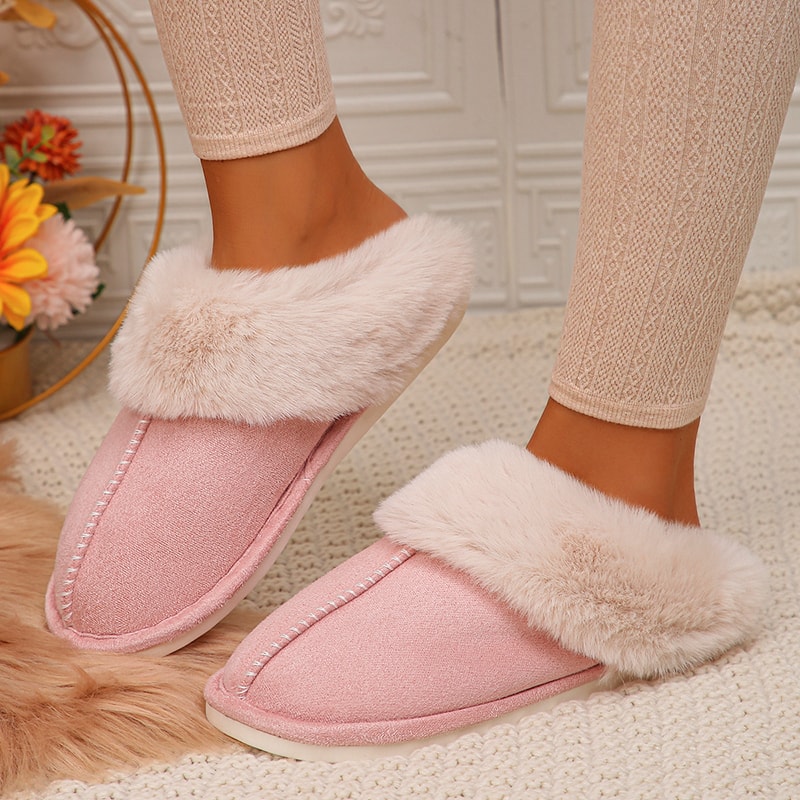 Cozy Faux Fur Winter Slippers For Women Lightweight Closed Toe Cotton Indoor Slides 6