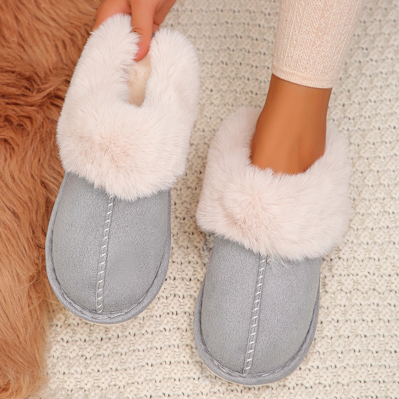 Cozy Faux Fur Winter Slippers For Women Lightweight Closed Toe Cotton Indoor Slides 8
