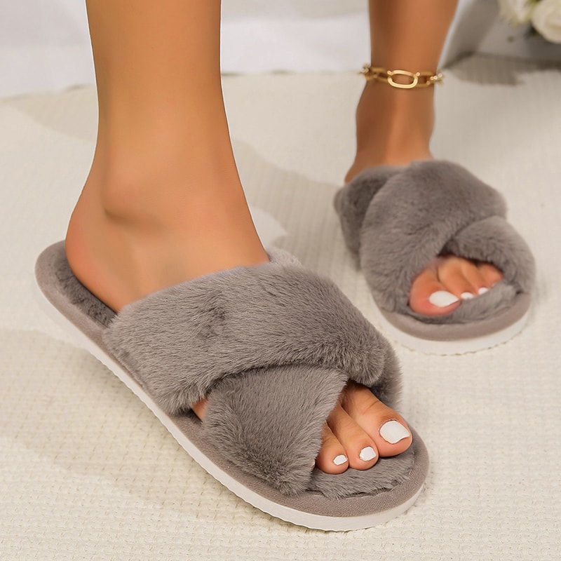 Fluffy Fur Slippers For Women Lightweight Open Toe Slides With NonSlip Flat Heels For Autumn Winte 3