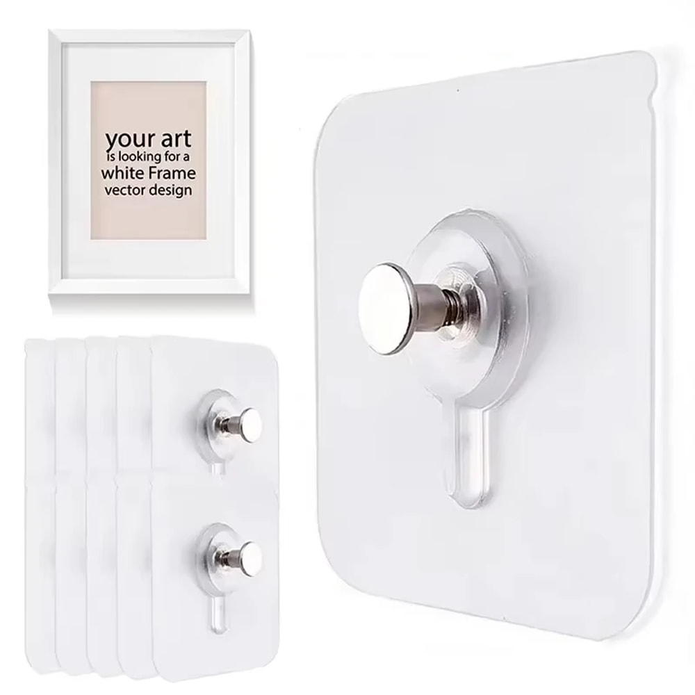 Adhesive Hooks Waterproof, No Drilling Picture Frame & Poster Hangers for Kitchen and Bathroom
