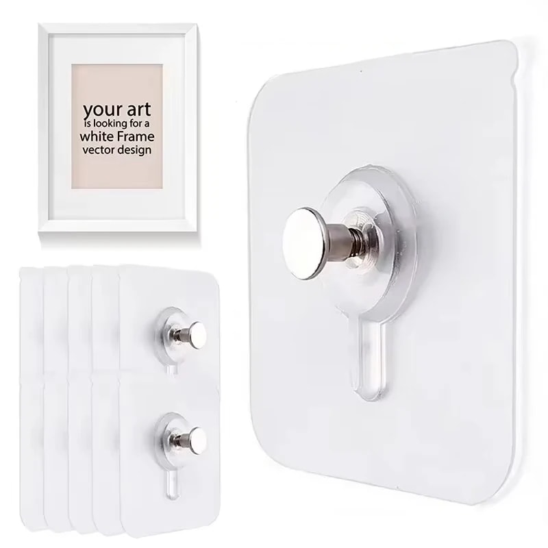 Adhesive Hooks Waterproof, No Drilling Picture Frame & Poster Hangers for Kitchen and Bathroom