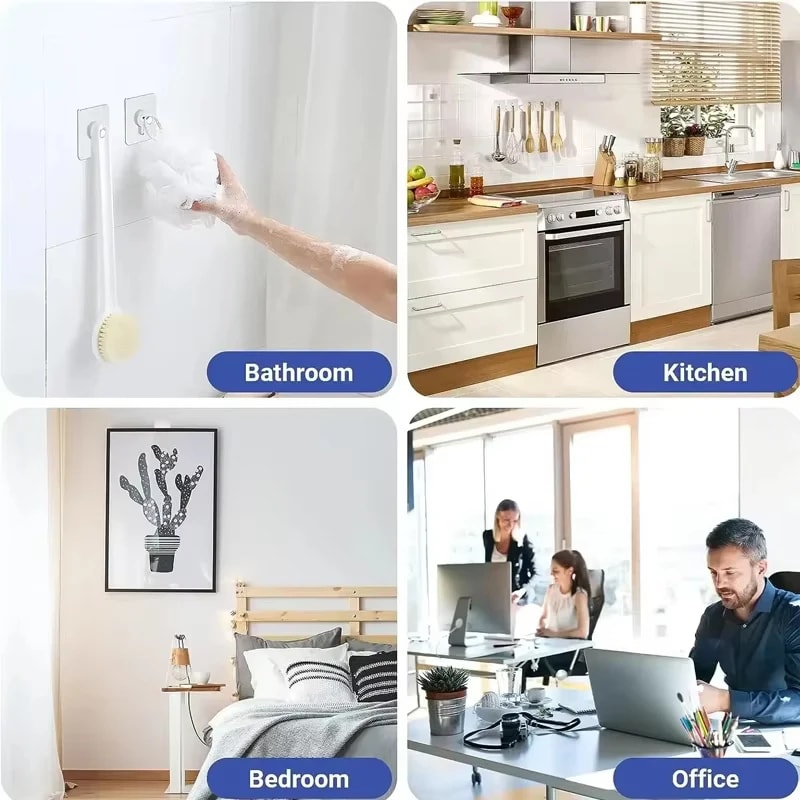 Adhesive Hooks Waterproof, No Drilling Picture Frame & Poster Hangers for Kitchen and Bathroom