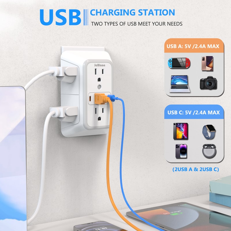 Multi Socket Wall Socket with AC Outlets & USB Ports Universal Power Strip for Fast Charging