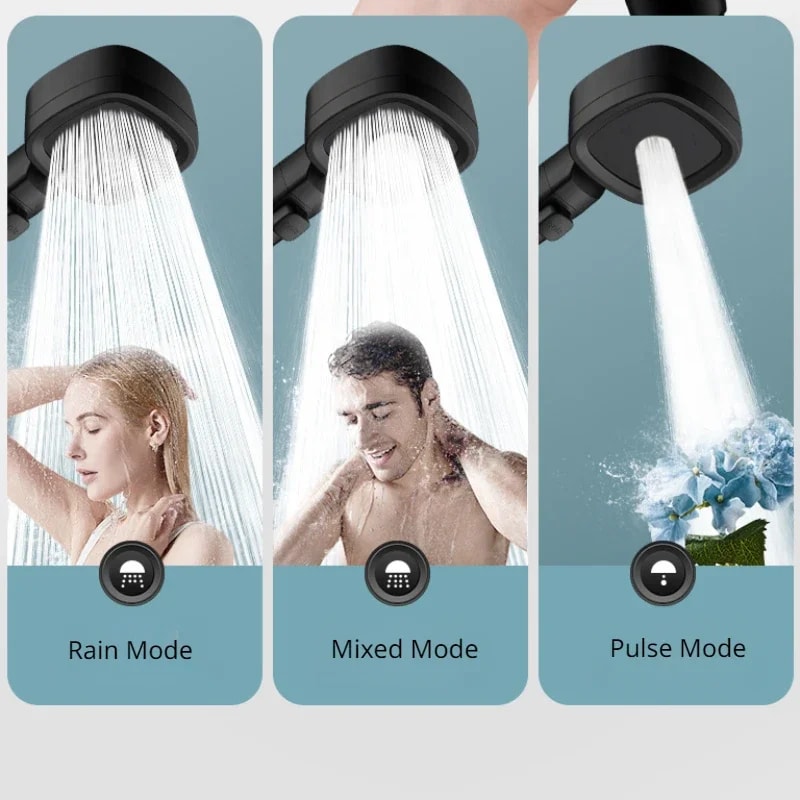 High Pressure Shower Head With Water Saving Modes Adjustable OneKey Stop Massage Sprayer Bathroom A 1